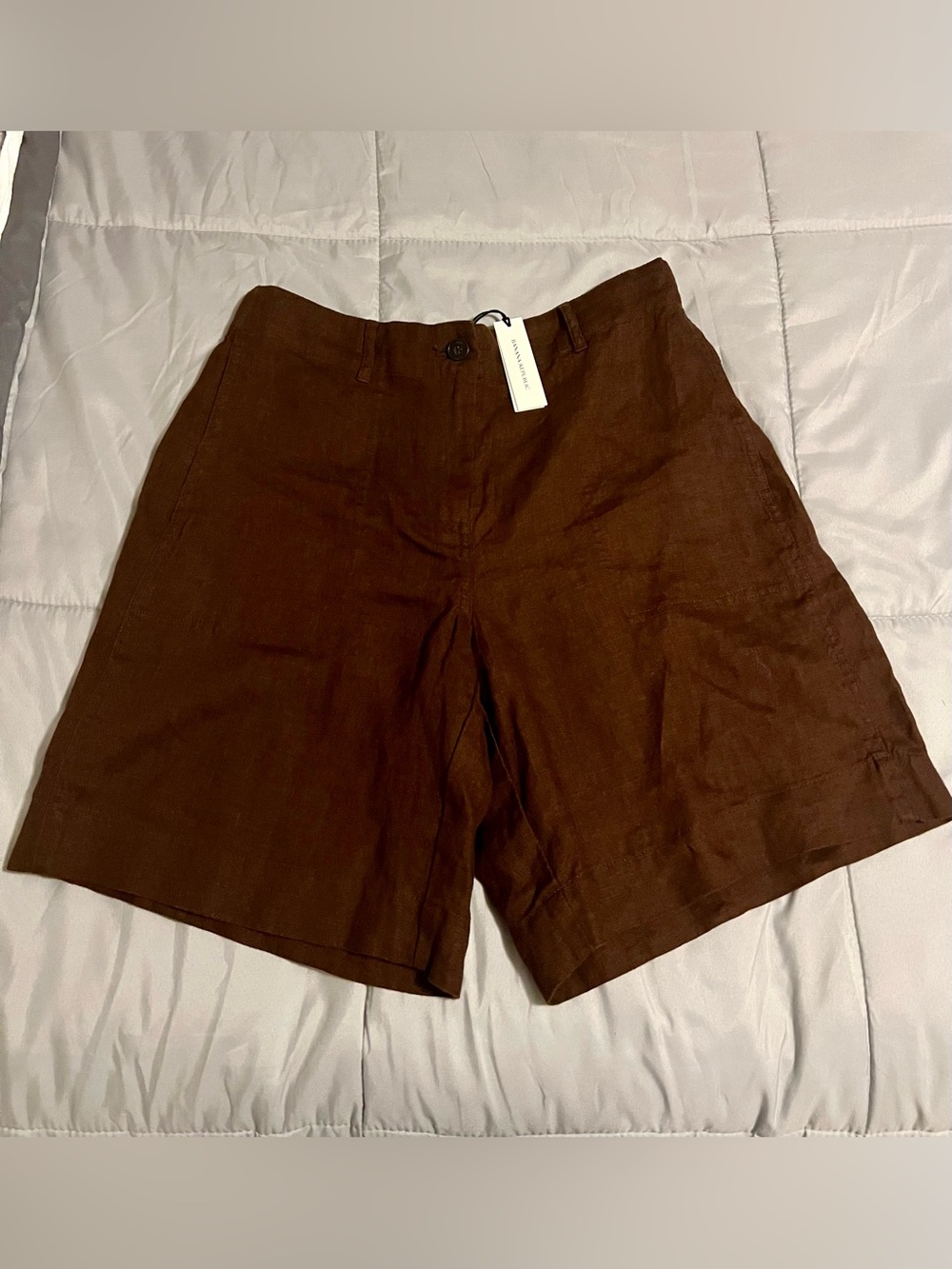 Banana Republic Brown High-Waist Linen-Blend Shorts